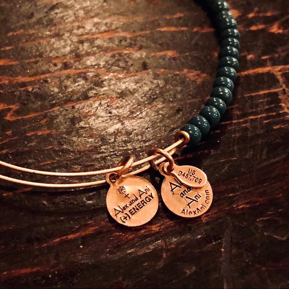 Alex & Ani Green Bead and Rose Gold Bangle